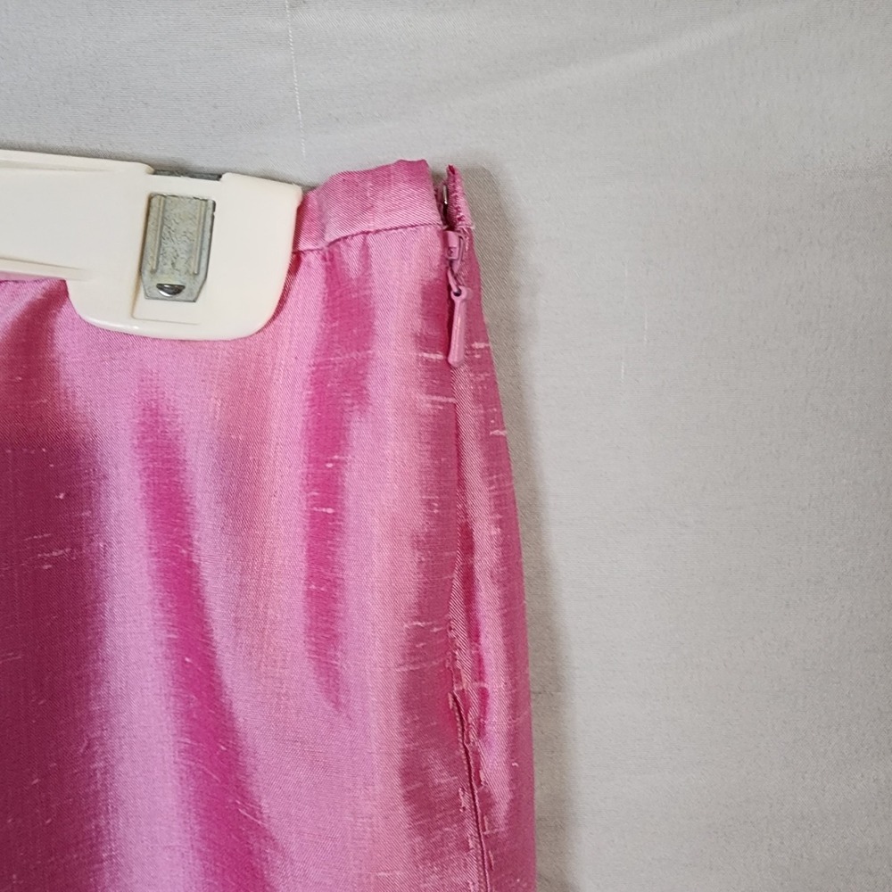 KAREN KANE Lifestyle Size 8 100% Silk Slubbed Shimmer Pink Bandless Ankle Pants - Picture 3 of 8